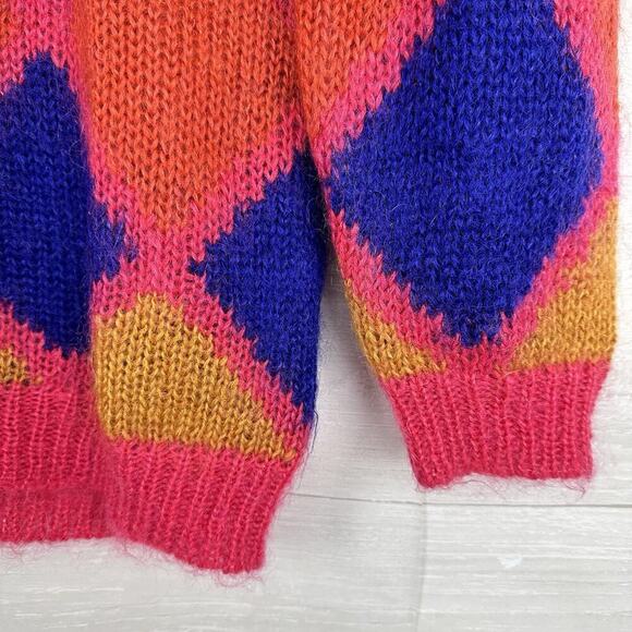 Vintage Rolled Neck Sweater Women M Mohair Blend Whimsical Diamond Oversized Y2K - Picture 6 of 12